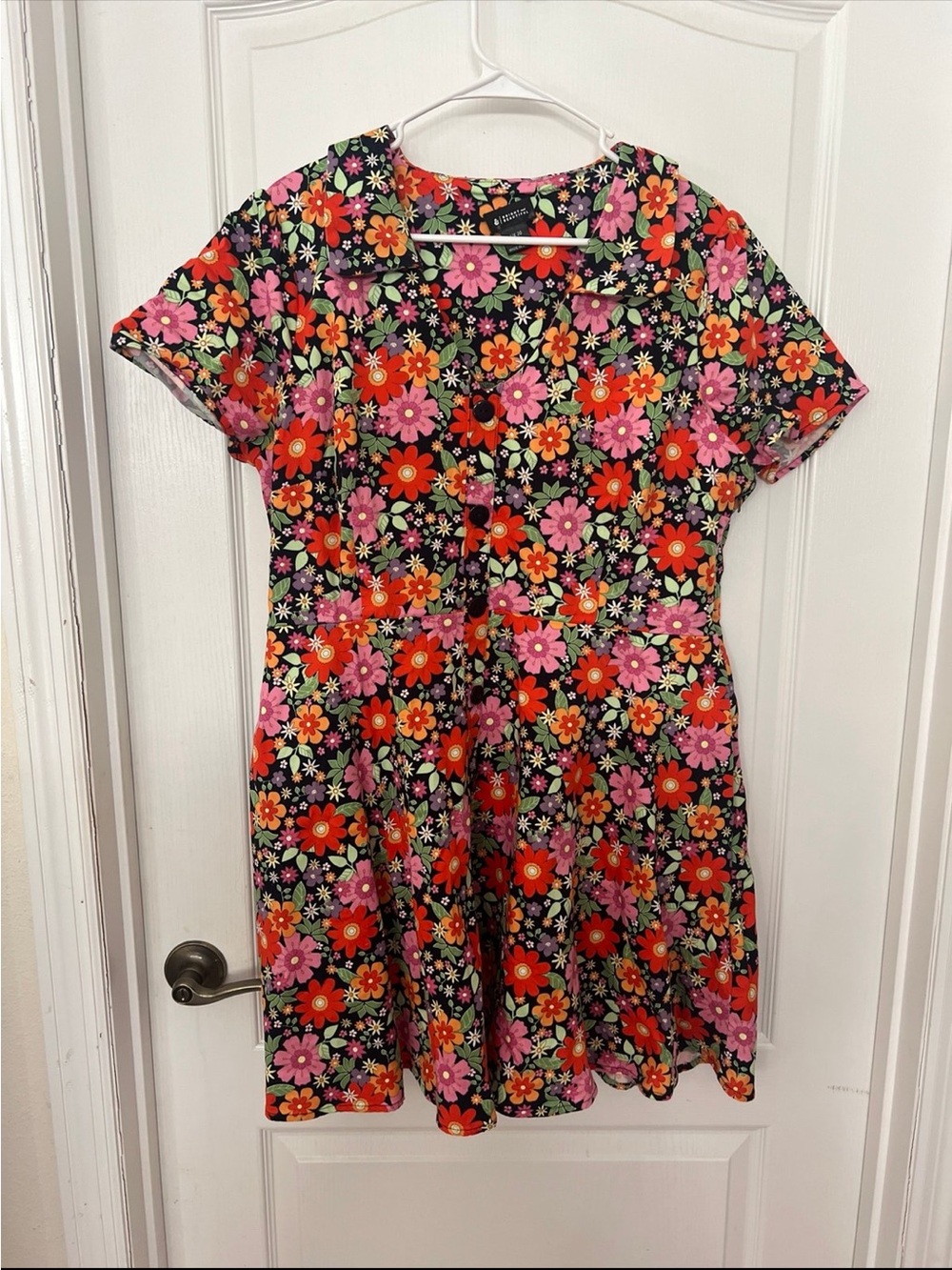 Floral Short Sleeve Dress with Pink & Orange Flowers women’s size 16